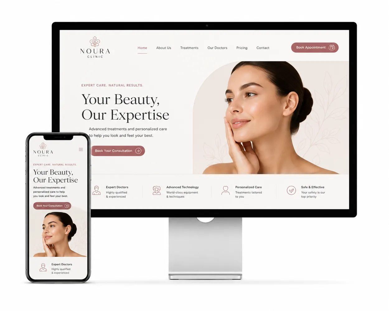 Noura Clinic concept website mockup